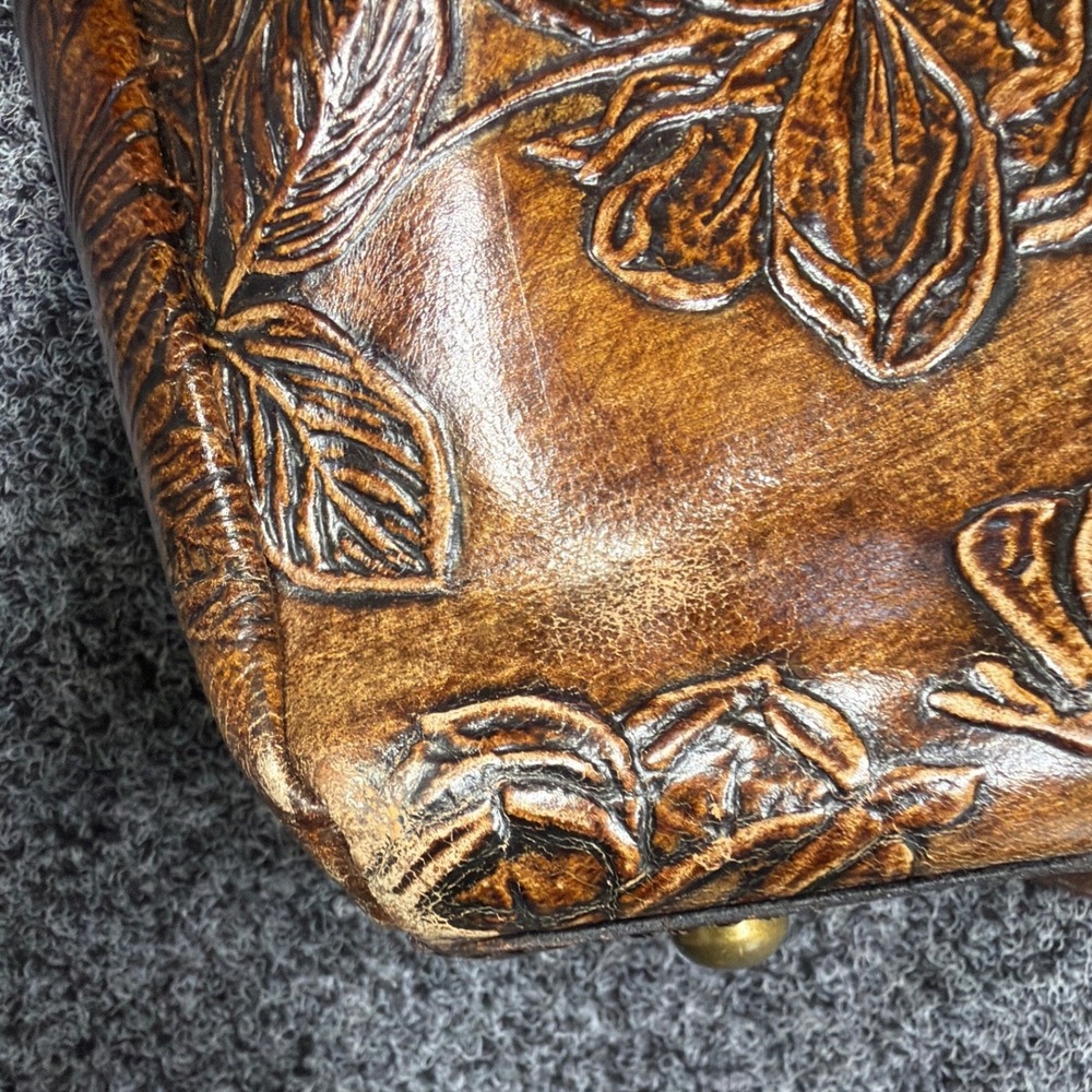 Patricia Nash Tote Bag Womens Tan Floral Embossed Leather Tassel Boho Western - Picture 8 of 11